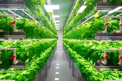 The racks are supplied with nutrient solutions to ensure optimal growth